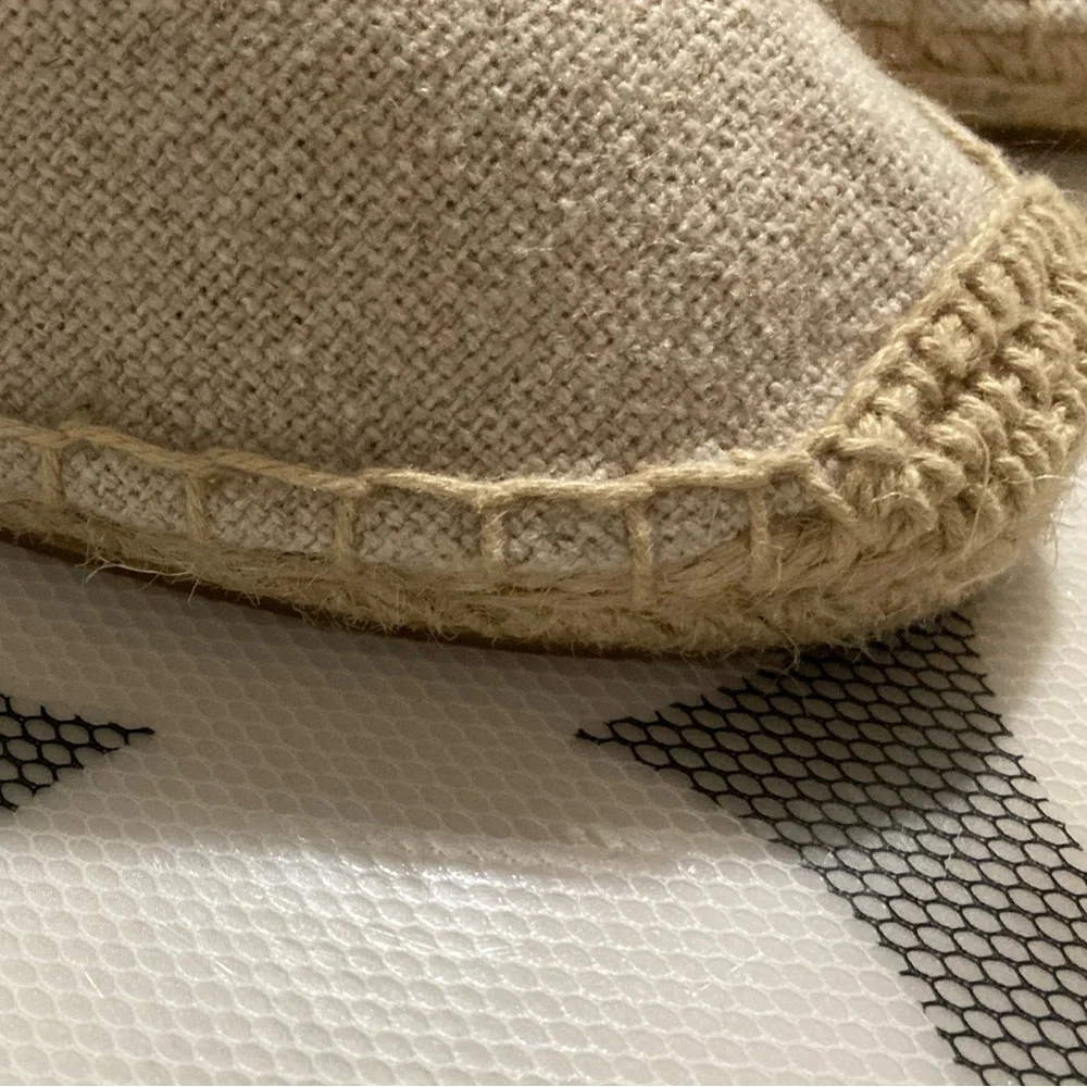 Soludos Beige Espadrille Slippers with Black Eye Embroidery